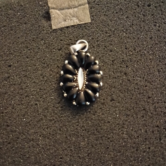 Jewelry - Vintage Black Onyx and Mother Of Pearl Sterling Silver Pendant 1950-1970